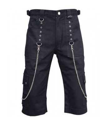 Men Gothic Short Cyber Bondage Short Metal Punk Rock Chain Trouser